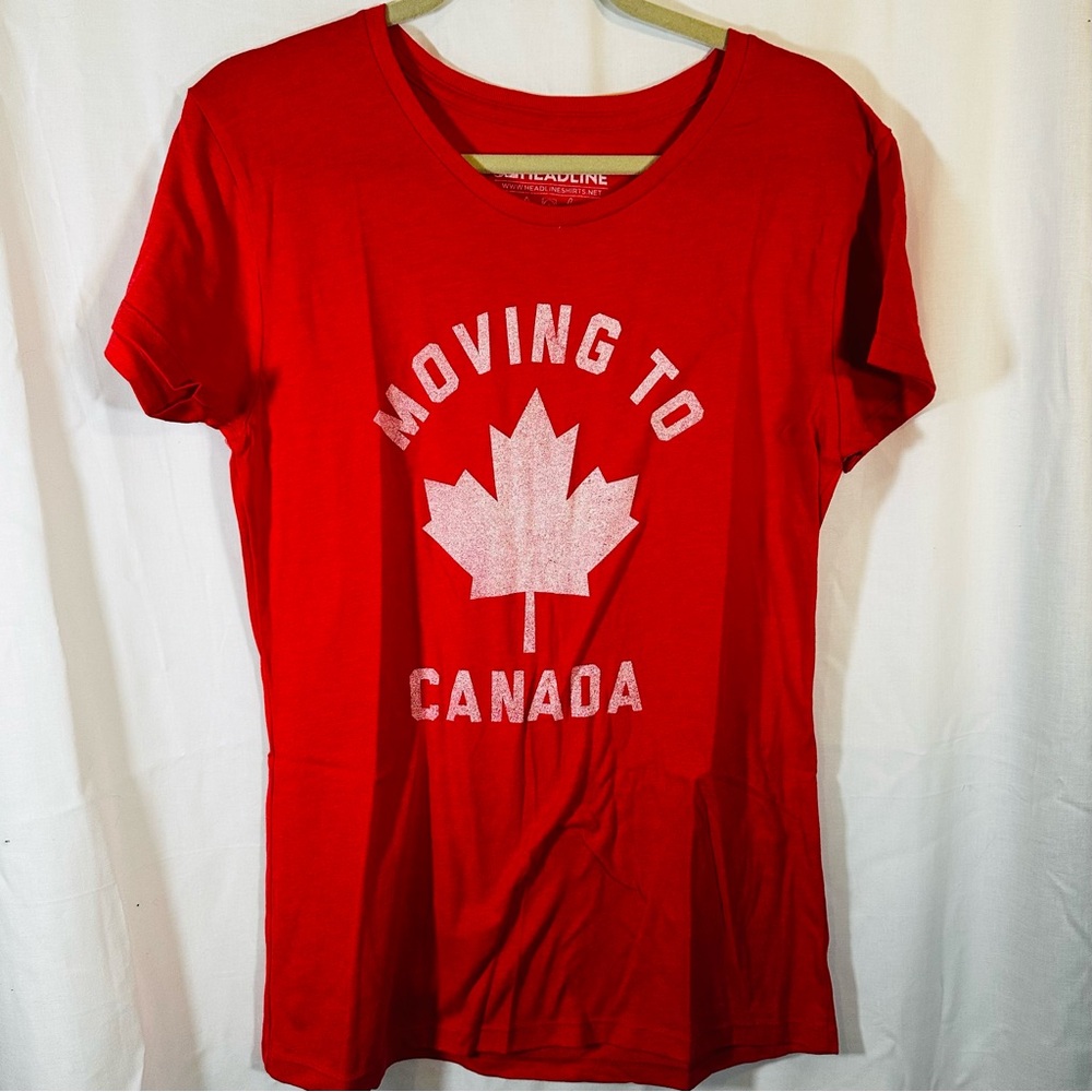 Moving to Canada Maple Leaf t-shirt women’s XL